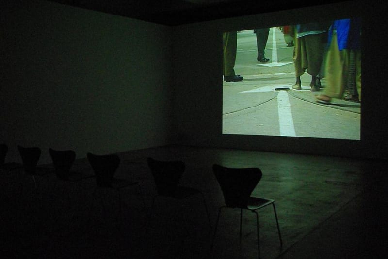 An exhibition installation view from: Trouble at the Front (TROUBLES AUX FRONTIÈRES), YAEL BARTANA, AMAR KANWAR, WILLIAM POPE.L 