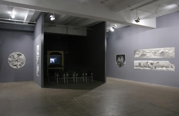 An exhibition installation view from: William Kentridge, The Magic Flute: Drawings and Projections
