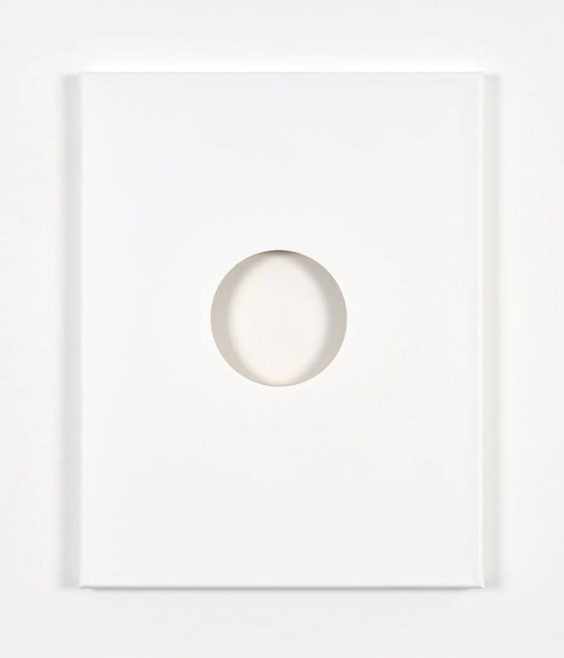 Cerith Wyn Evans T=R=A=N=S (plane), 2019 Primed canvas on wooden stretcher 18 x 14 x 1 in. (45.7 x 35.6...