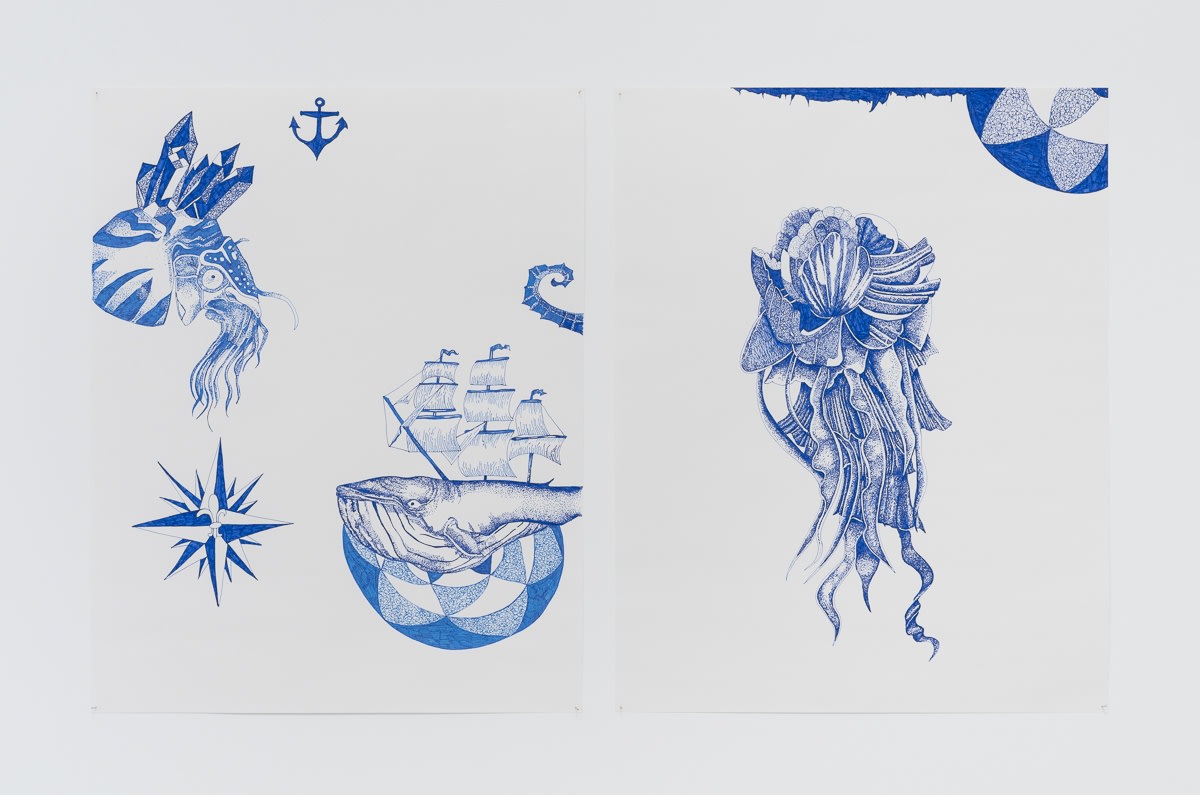 Keren Cytter Tattoos2016 Pen and paper 71 x 116 cm (overall) 71 x 56 cm (each)