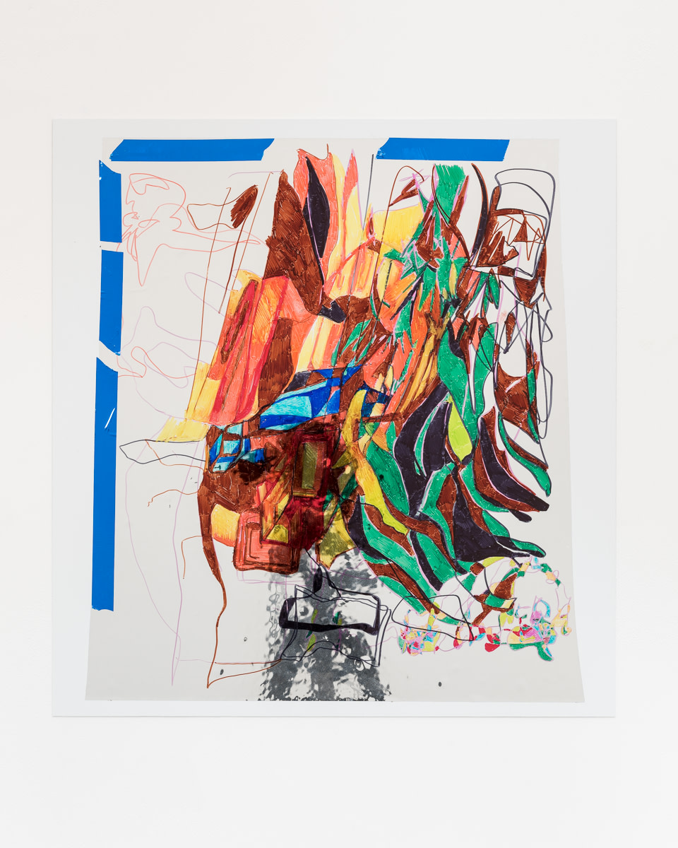 Keren Cytter Untitled2017 Markers on Reflective Solar Film Light Heater Film self Adhesive Mylar Mirror contact paper 58.4 x 50.8...