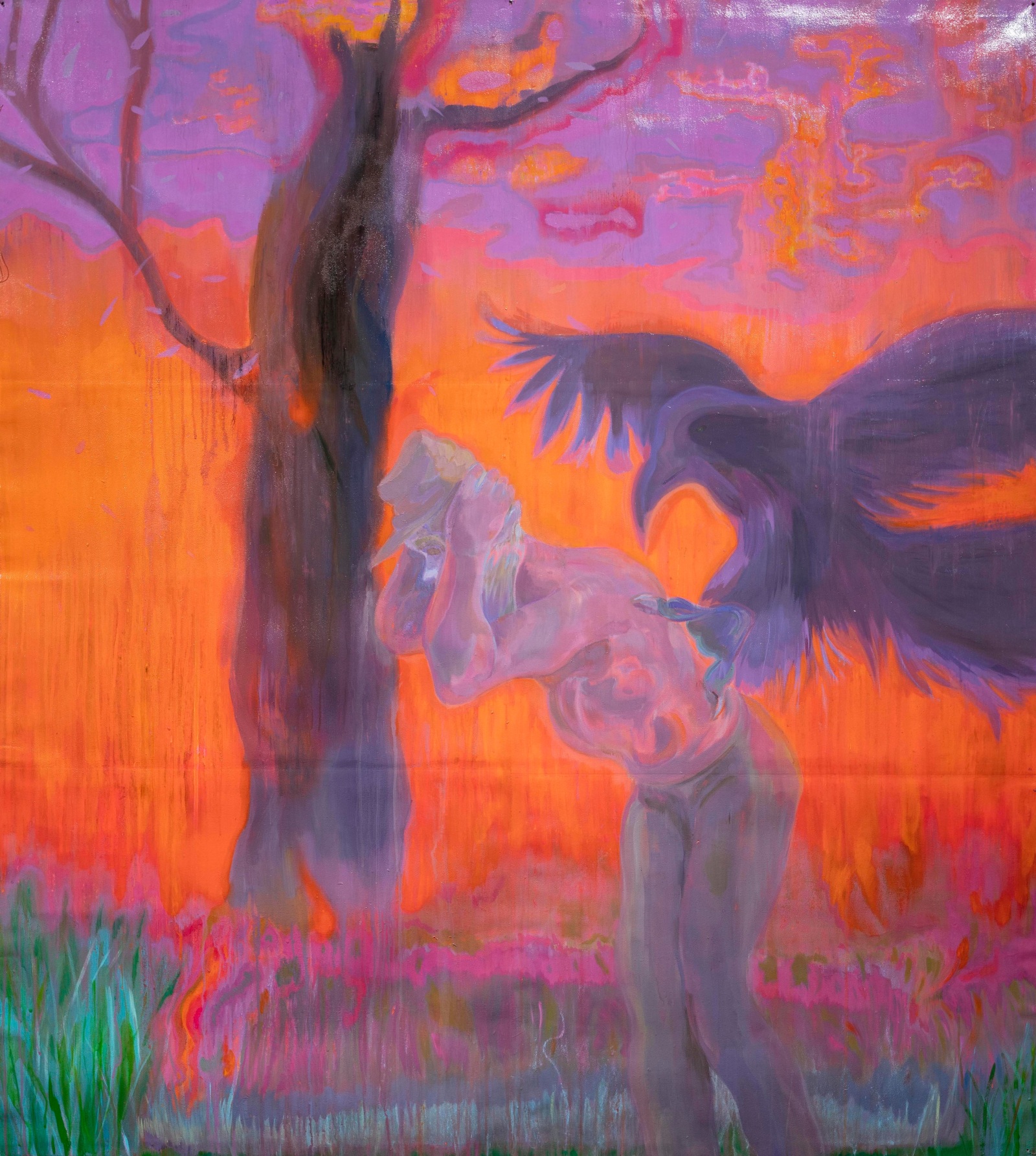 Sedrick Chisom When They Roost On Hollow Men2019 Oil, acrylic, spray paint, and watercolor pencil on tiled sheets of paper...
