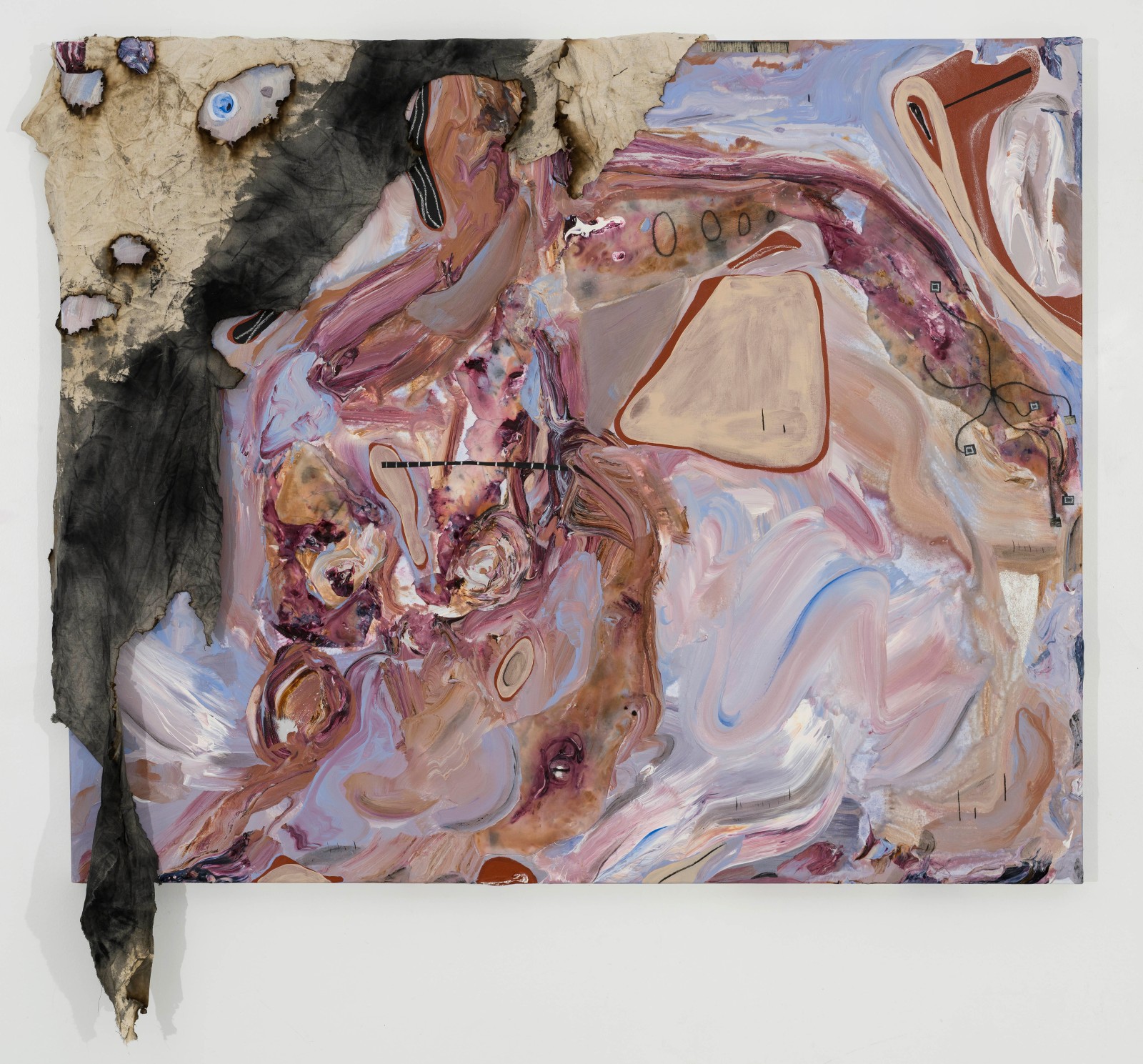 Manuel Mathieu In the heart of the revolution II2025 Acrylic, oil pastel, fabric, chalk and charcoal, ink, paper and tape...