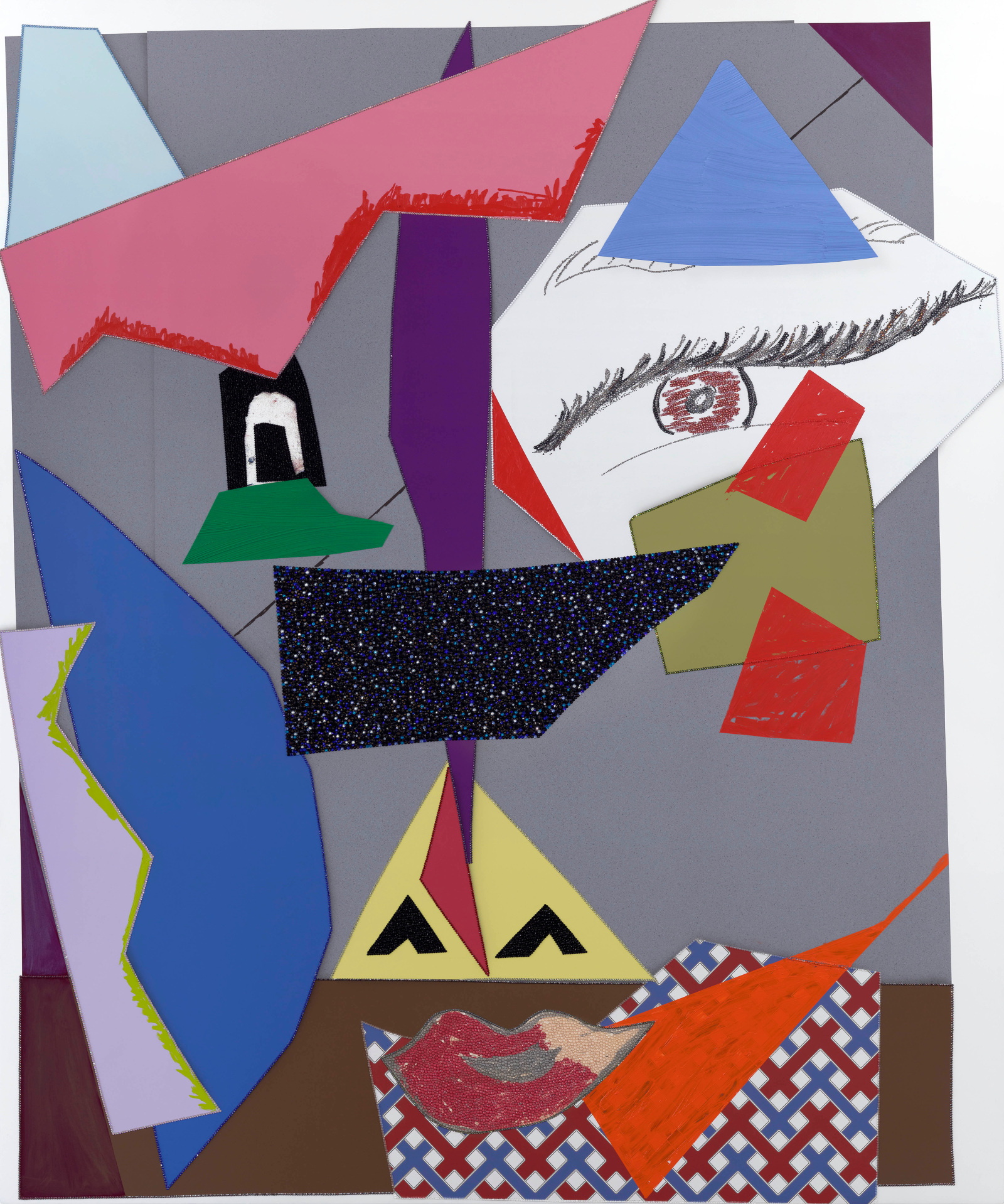 Mickalene Thomas Tête de Femme #122025 Rhinestones, acrylic and oil paint on canvas mounted on wood panel 243.8 x 203.2...