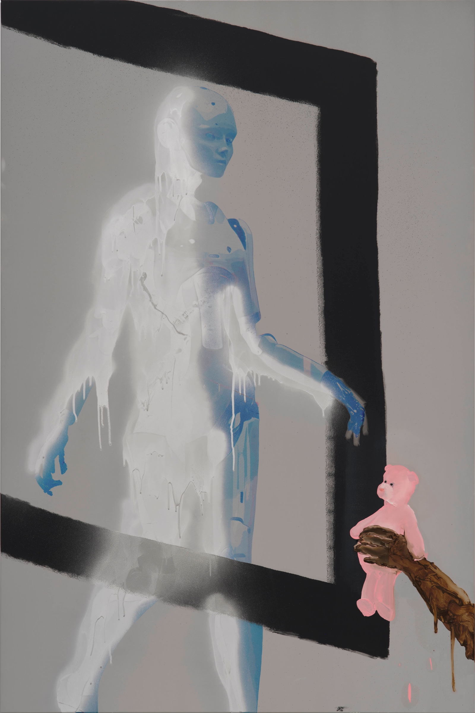 Tala Madani D.B.W.A.S.M. (Pink Teddy)2025 Oil and ink on synthetic polymer 152.4 x 101.6 x 2.5 cm 60 x 40...