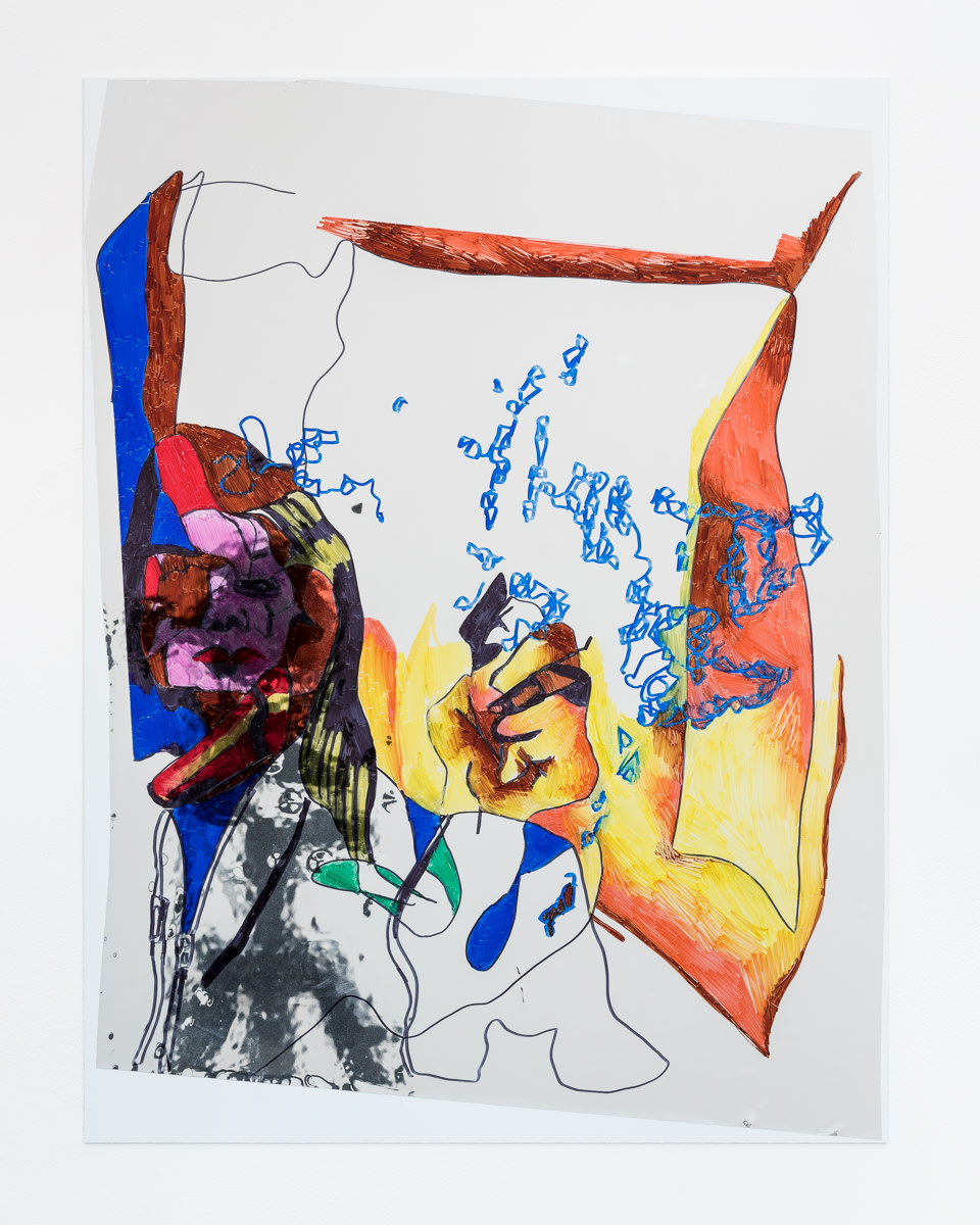 Keren Cytter Untitled2017 Markers on Reflective Solar Film Light Heater Film self Adhesive Mylar Mirror contact paper 63.5 x 50.8...