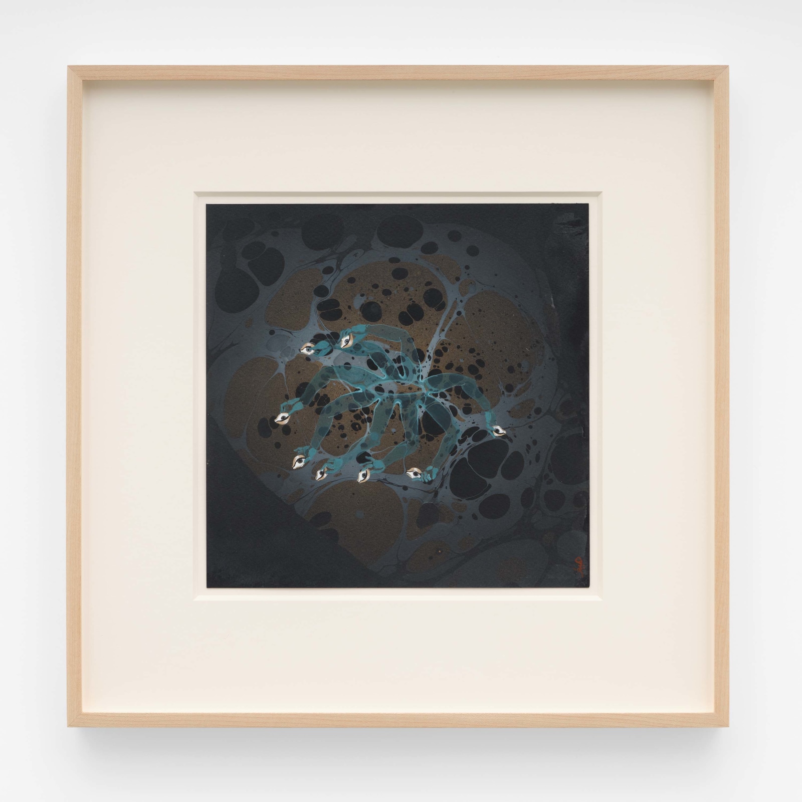 Hayv Kahraman Jelly creature on black2024 Oil and acrylic on black paper Unframed: 25.4 x 25.4 cm 10 x 10...