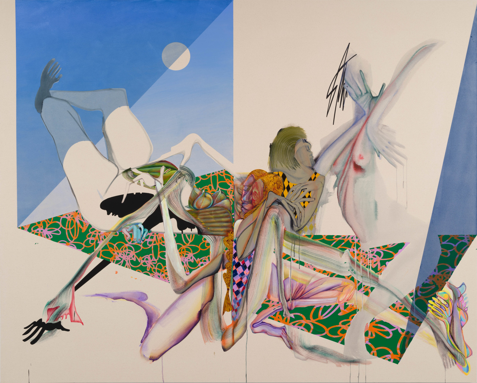 Christina Quarles Here We Come Again2023 Acrylic on canvas 195.6 x 244.2 x 5.1 cm 77 x 96 1/8 x...