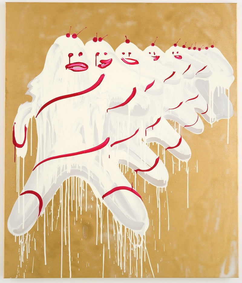 Tala Madani Cherries2008 Spray paint and oil on linen 130 x 110 cm 51 1/8 x 43 1/4 in