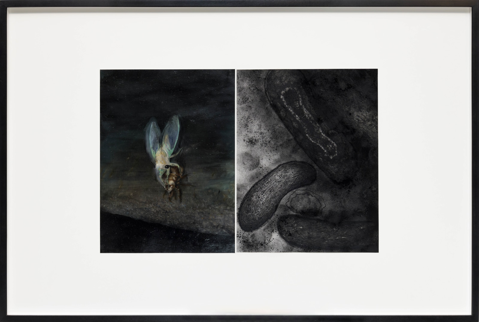 Philippe Parreno 100 Questions, 50 Lies (A Recital of True Events)2023 Left: Oil on paper Right: Ink and pigment on...