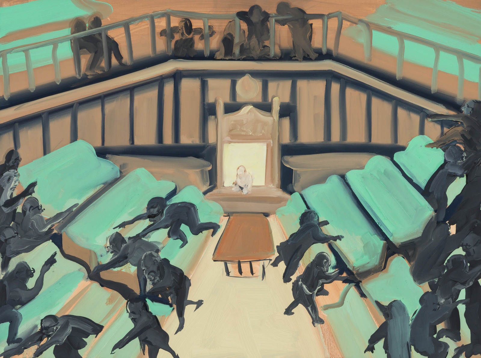 Tala Madani Babyocracy I2021 Oil on linen 43.8 x 50.8 x 2.5 cm 17 1/4 x 20 x 1 in