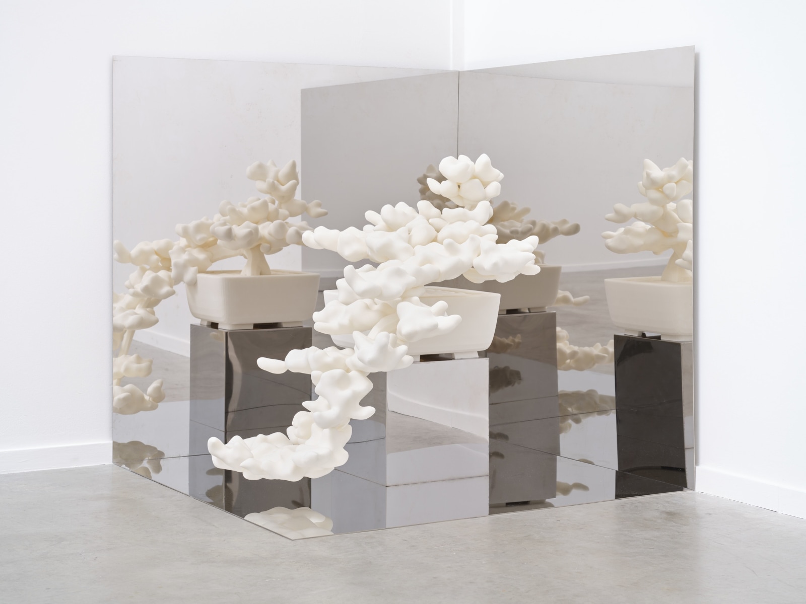 Rirkrit Tiravanija Untitled 2013 (indexical shadow no.1)2013-2017 Stainless steel base (3 x panels), 3D printed plastic (Bonsai Tree), stainless steel...