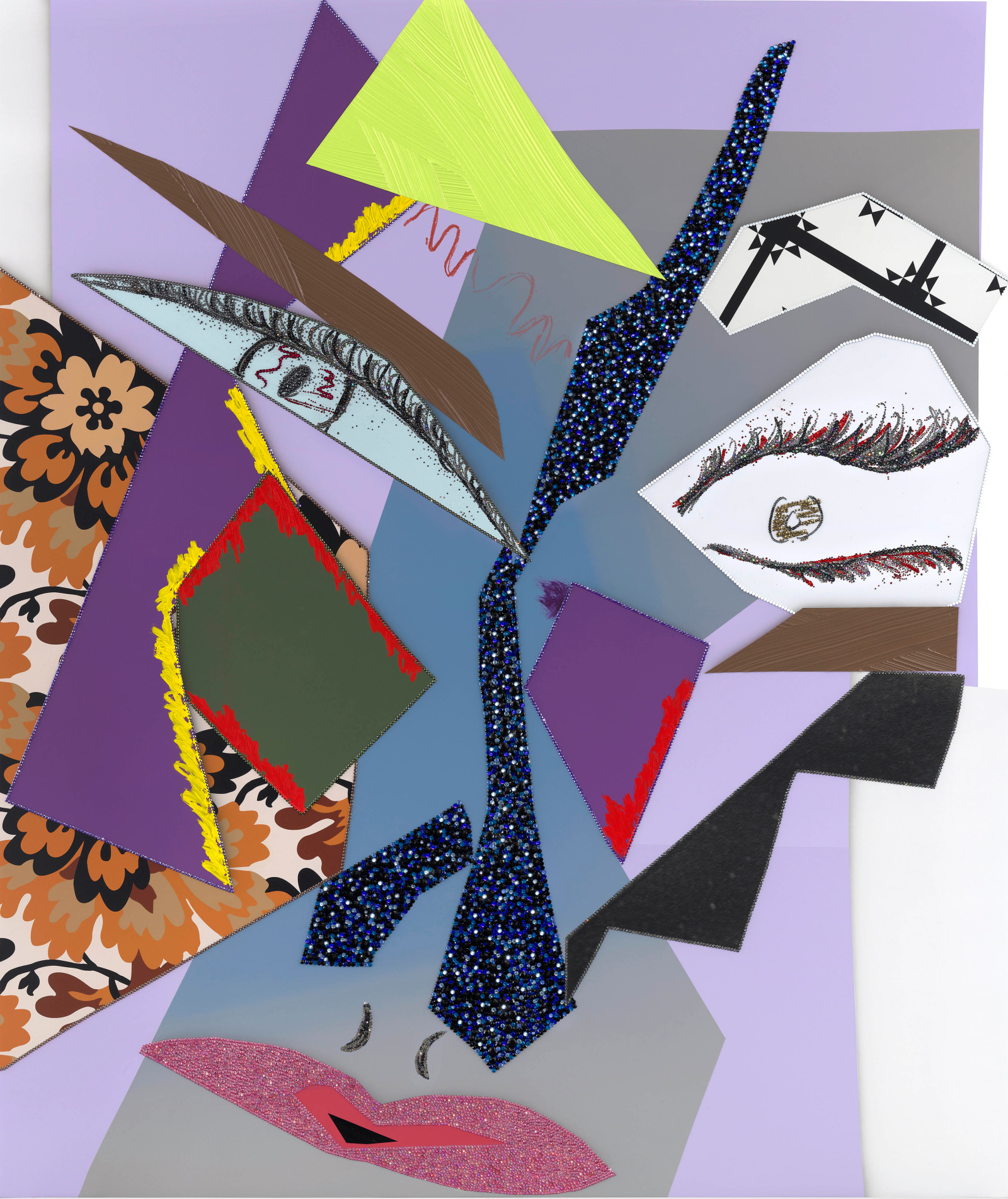 Mickalene Thomas Tête de Femme #112025 Rhinestones, acrylic and oil paint on canvas mounted on wood panel 182.9 x 152.4...