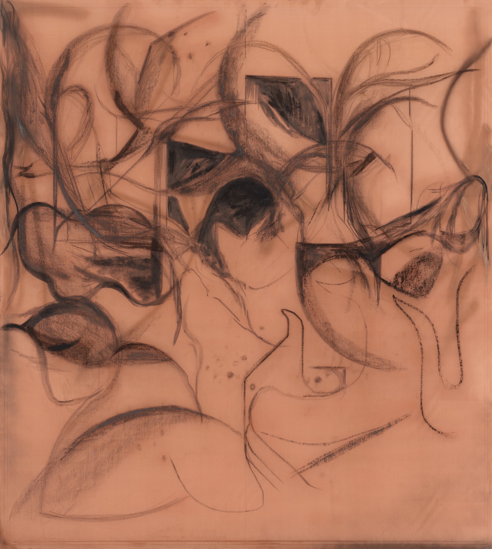 Peppi Bottrop C29.wtfg.092024 Oil, acrylic, charcoal, graphite and paper on copper mesh 190.5 x 170.2 cm 75 x 67 in