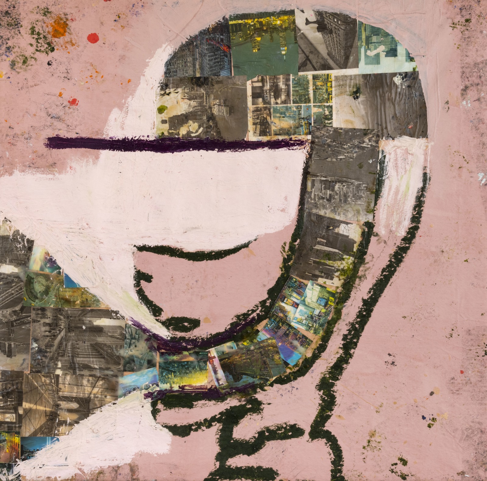 Gerasimos Floratos Reservoir exchange2020 Oil, acrylic, and collage on canvas 152.4 x 152.4 cm 60 x 60 in