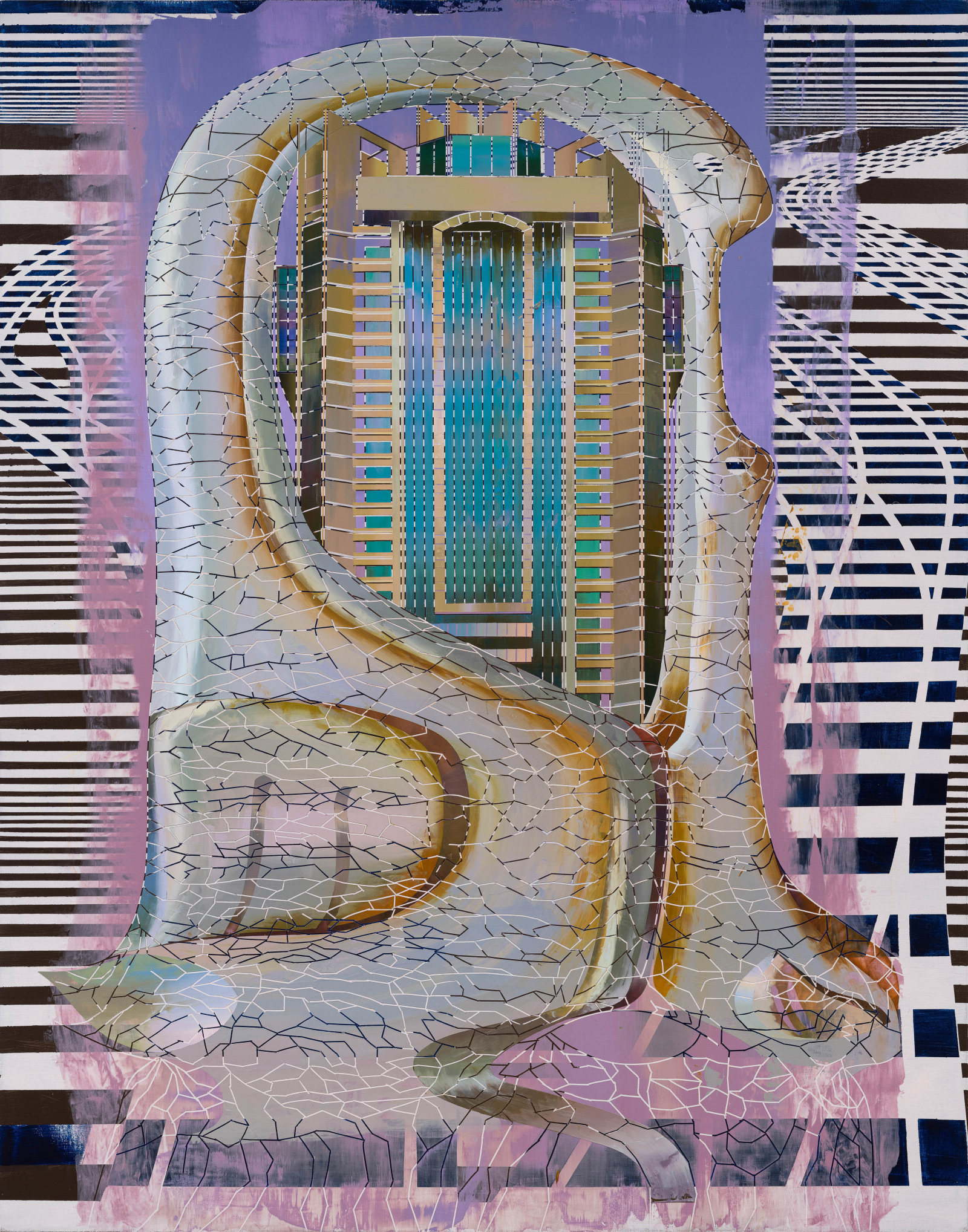 Cui Jie Ceramic Kissing Geese and Shanghai Huaneng Union Tower, Shanghai2023 Acrylic on canvas 200 x 150 cm 78 3/4...