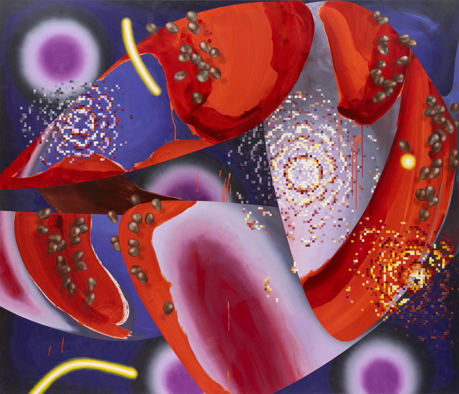 Vivien Zhang Sterculia, Enveloped Wound2023 Acrylic, chalk, and oil on canvas 180 x 210 cm