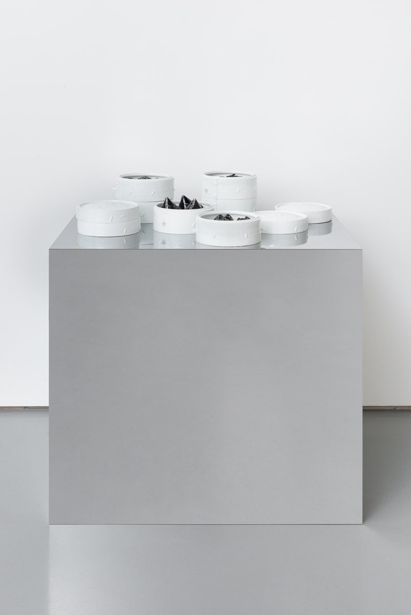 Rirkrit Tiravanija untitled (freedom cannot be simulated, Sundays are for dim sum)2015-2017 Aluminium, porcelain, Mirror ugyen black glaze, white glaze...
