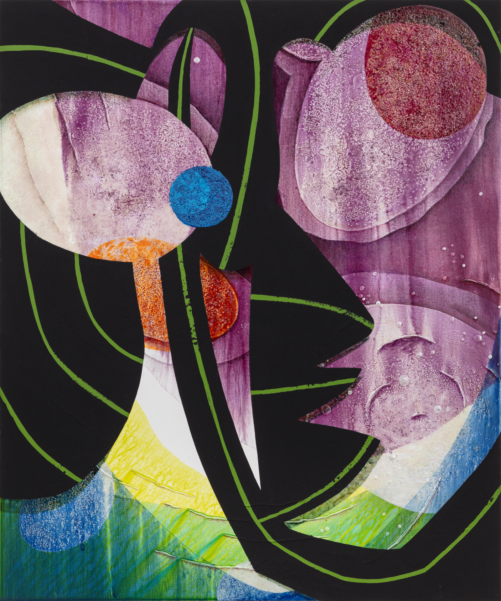 Carrie Moyer Cave Dwellers Who Paint Abstraction2025 Acrylic, pumice, glitter, and glass on canvas 121.9 x 101.6 cm 48 x...