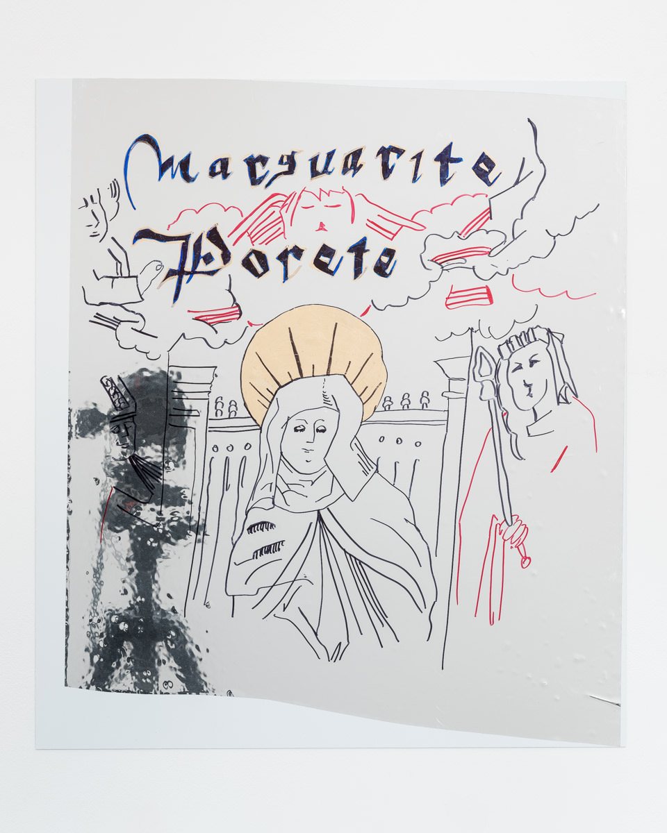 Keren Cytter Untitled2017 Markers on Reflective Solar Film Light Heater Film self Adhesive Mylar Mirror contact paper 48.3 x 50.8...