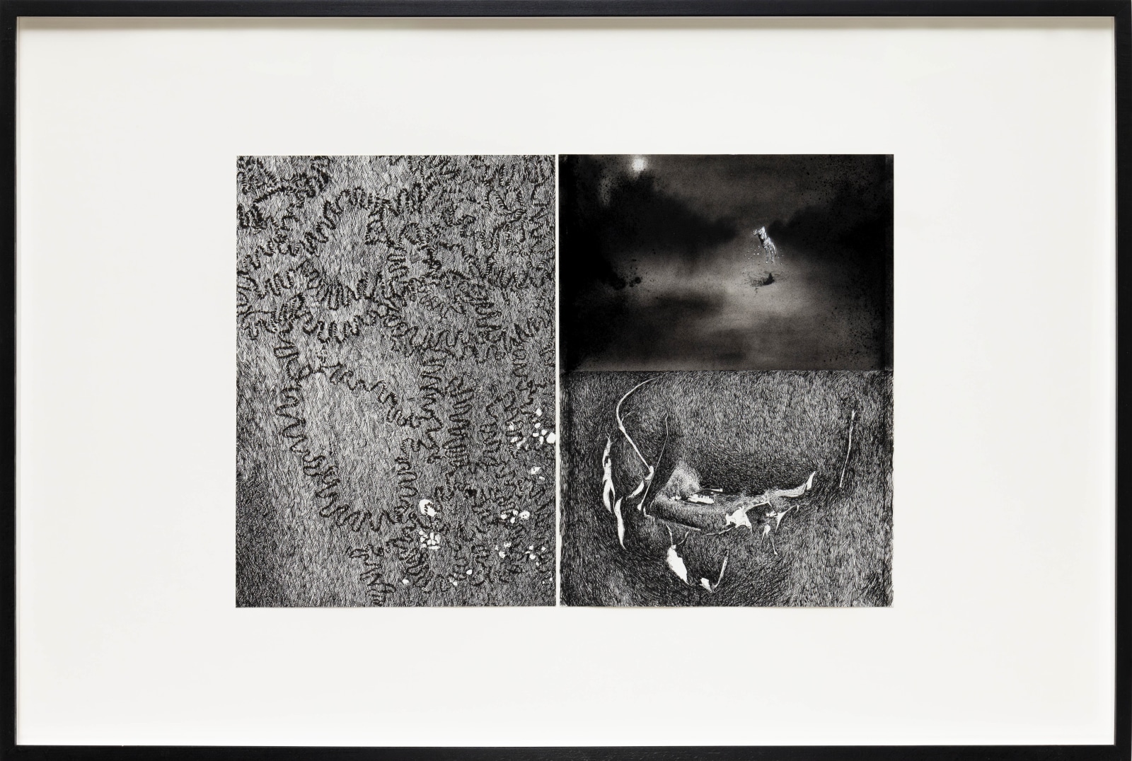 Philippe Parreno 100 Questions, 50 Lies (A Recital of True Events)2023 Left: Ink on paper Right (upper): Pigment and oil...