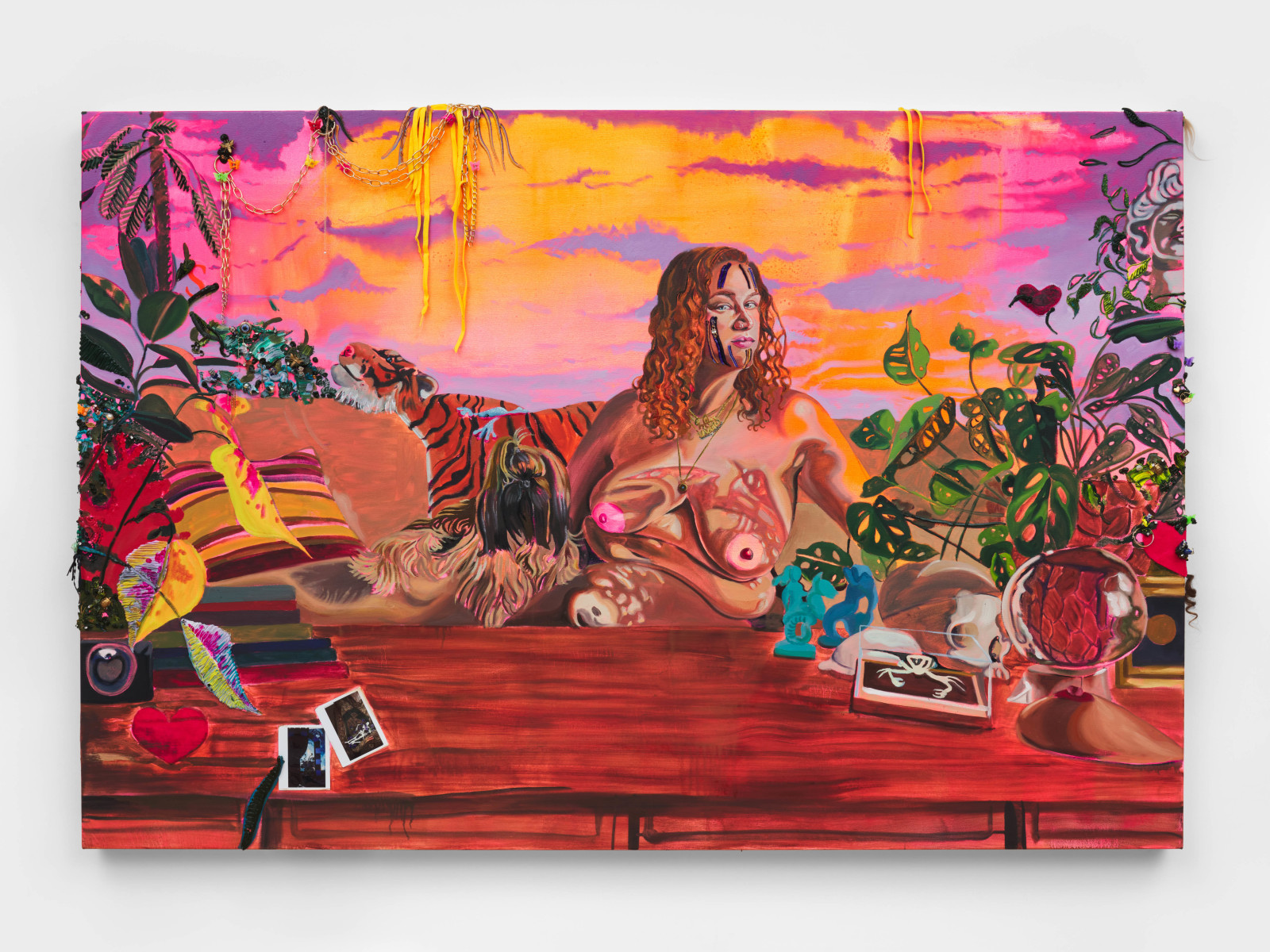 Gisela McDaniel Do more2023 Oil on canvas, object from subject, hair, sound 137.2 x 182.9 x 7.6 cm 54 x...