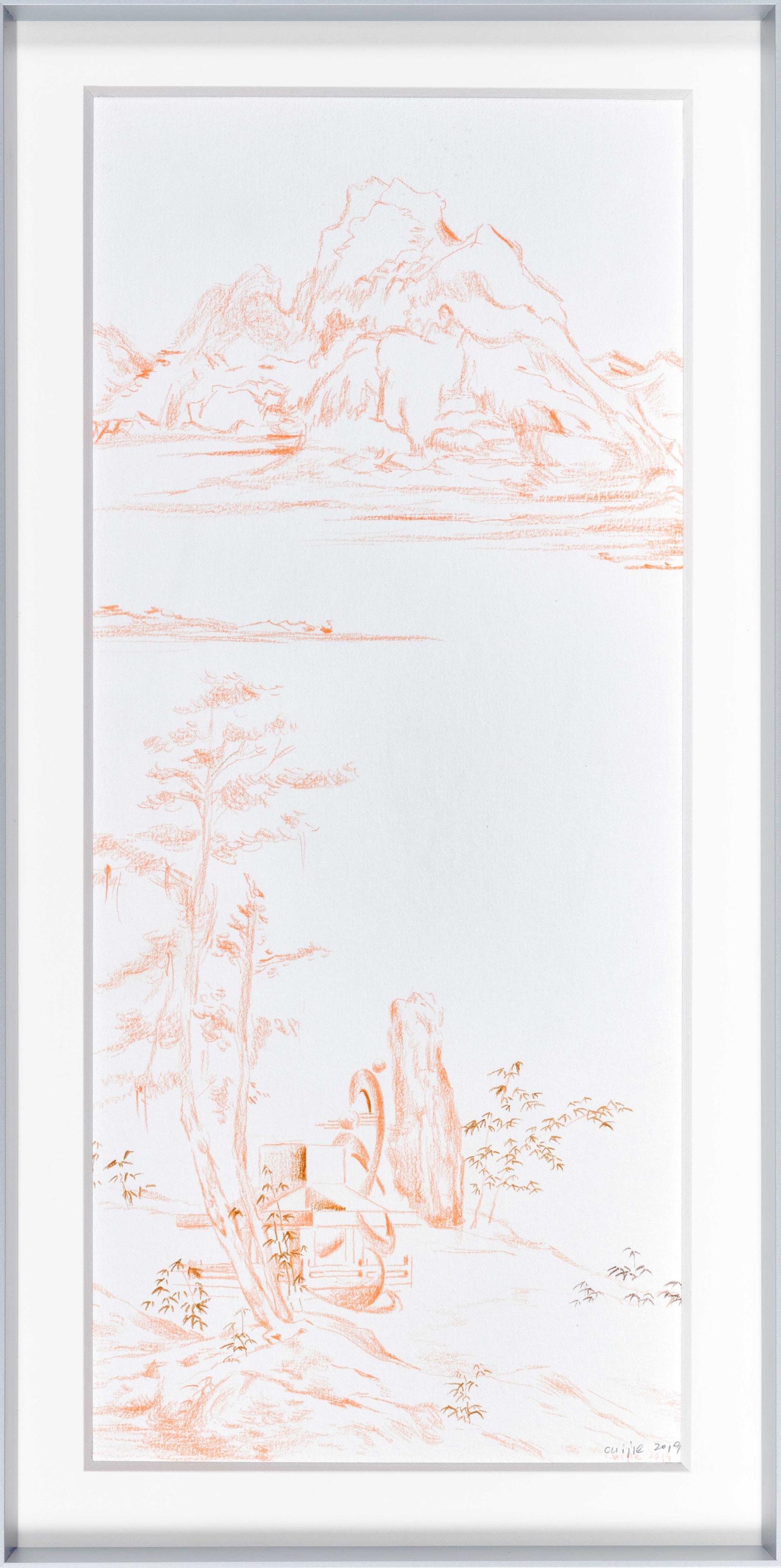 Cui Jie Copy of Ni Zan's Pine Pavilion Mountain Scene2019 Colour pencil on paper 39 x 17 cm 15 3/8...