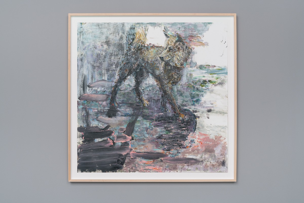 Sabine Moritz Dog 12017 Oil on paper 100 x 100 cm 39 3/8 x 39 3/8 in