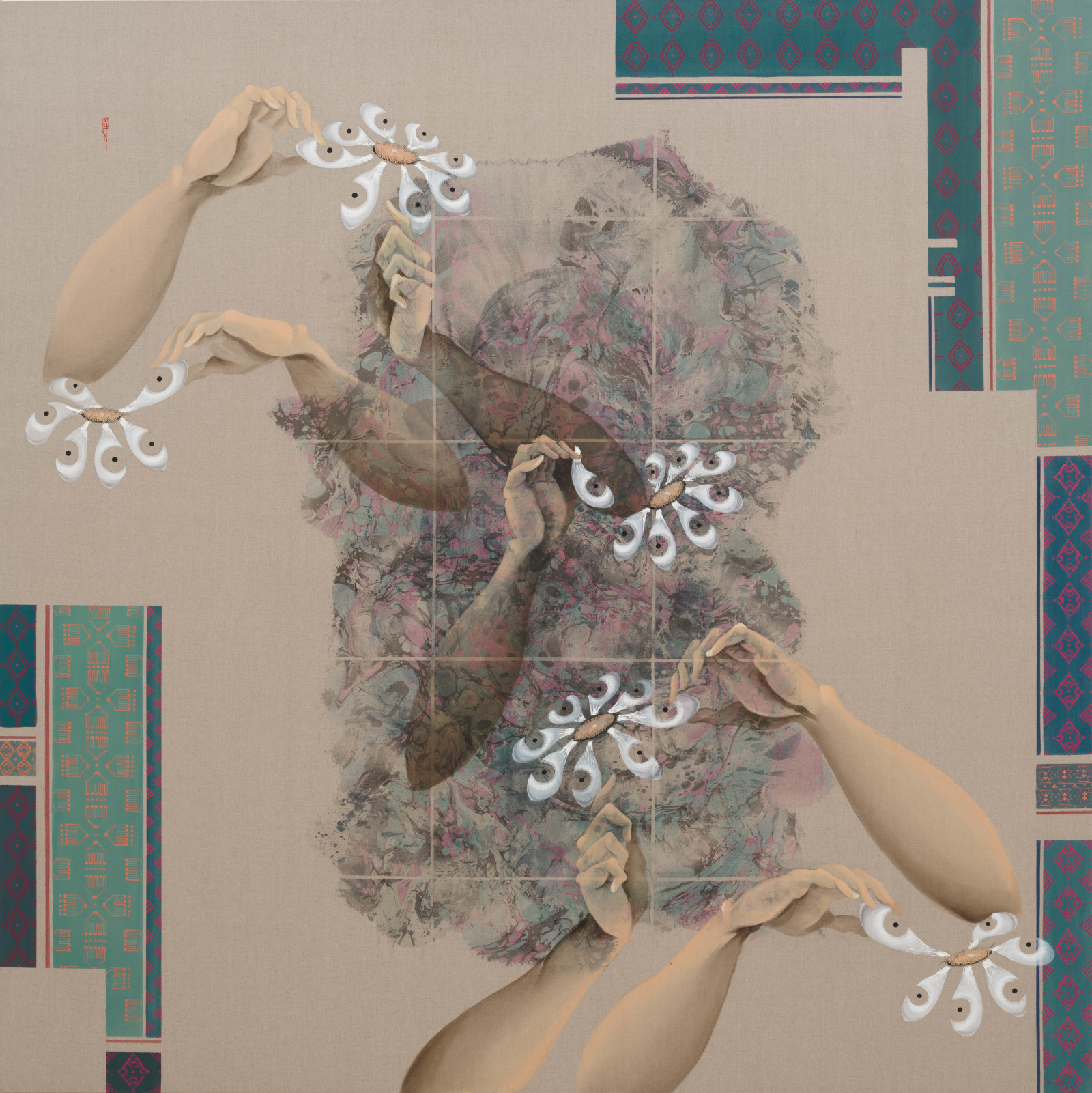 Hayv Kahraman Eye plants in Blue2024 Oil and acrylic on linen 203.2 x 203.2 cm 80 x 80 in