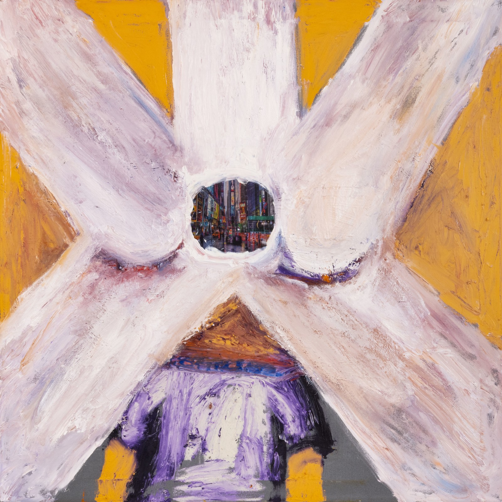 Gerasimos Floratos Bridge bath2020 Oil, acrylic, and collage on canvas 121.9 x 121.9 cm 48 x 48 in