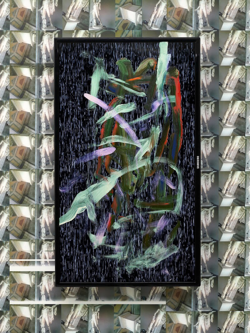 Ken Okiishi gesture/data2013 Oil paint on MD40B 40” Large Format Display LED, VHS transferred to .mov transferred to mp4 with...