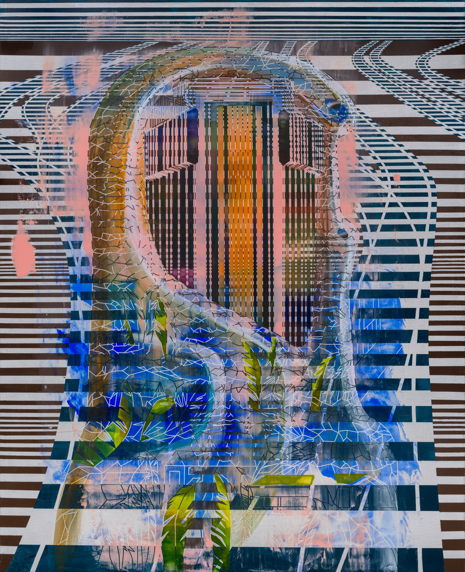 Cui Jie Ceramic Kissing Geese and Central Bank of West African States, Abidjan #22023 Acrylic on canvas 200 x 160...