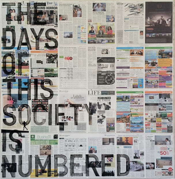 Rirkrit Tiravanija untitled 2016 (the days of this society is numbered, bangkok post, August 12, 2015)2016 Oil on newspaper on...