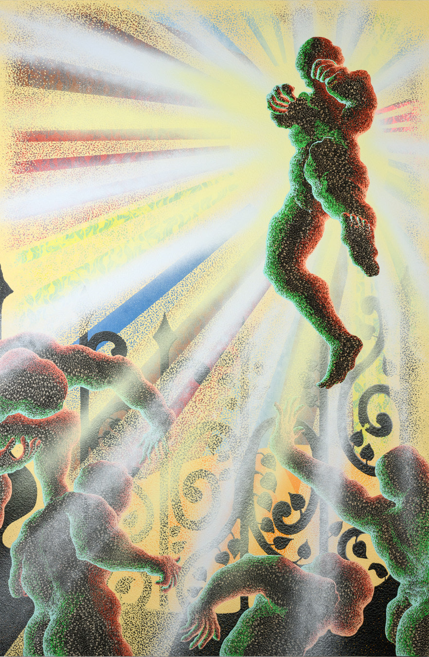 Didier William Redemption, Resurrection2023 Acrylic, oil, ink, wood carving on panel 269.2 x 177.8 cm 106 x 70 in