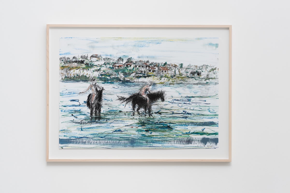 Sabine Moritz Im Fluss (In The River)2015 Charcoal, oil crayon and oil on paper 44 x 63 cm