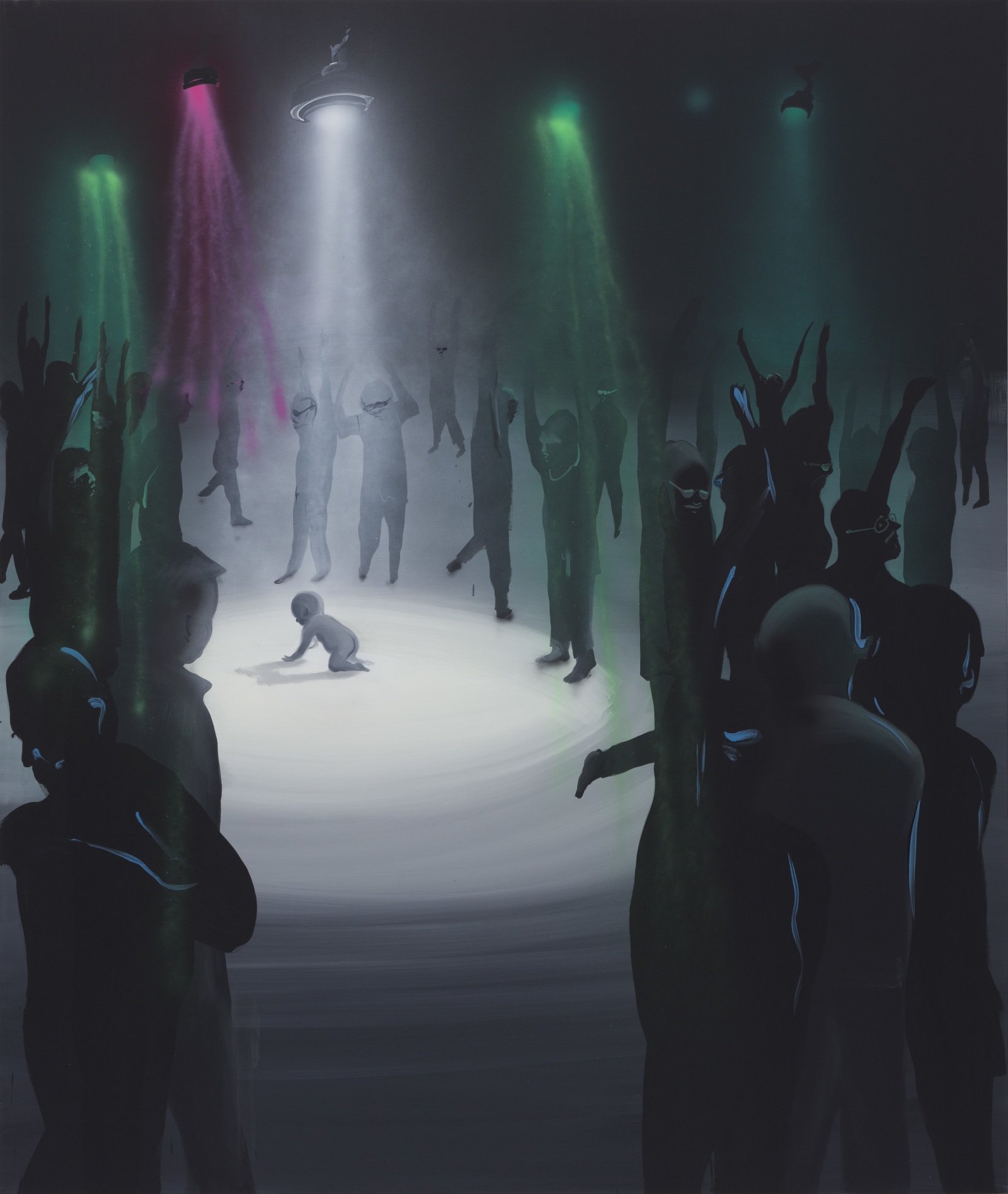 Tala Madani Disco Child2019 Oil on linen 228.6 x 193 cm 90 x 76 in