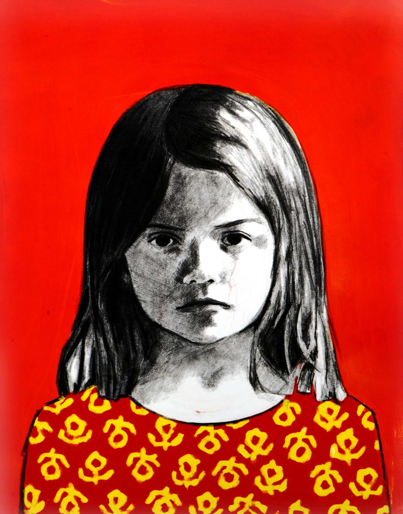 Claerwen James Girl 1, Red, Yellow, 2011