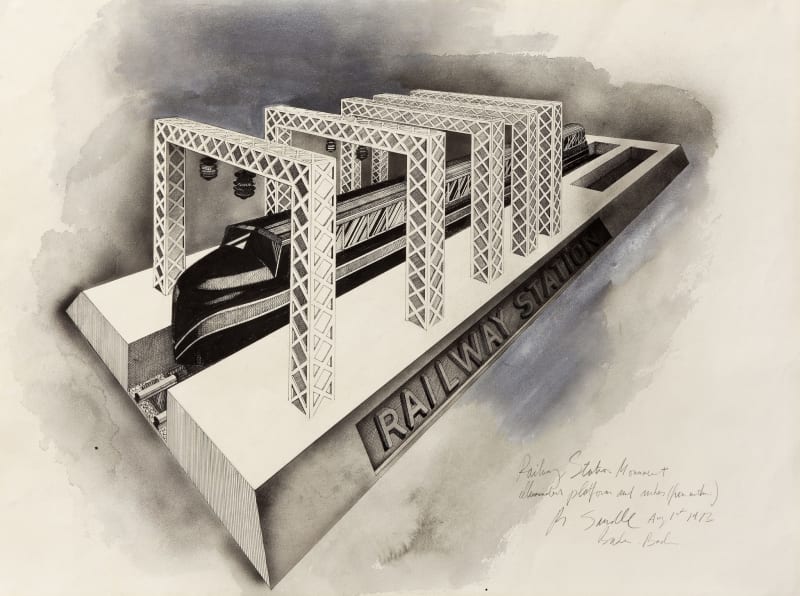 Michael Sandle Railway Station Monument Baden-Baden: Illuminated platform and arches, 1973
