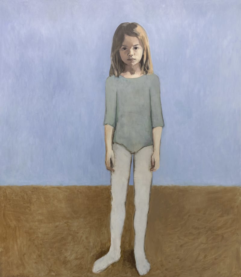 Claerwen James Girl in a Leotard Against Pale Blue, 2018