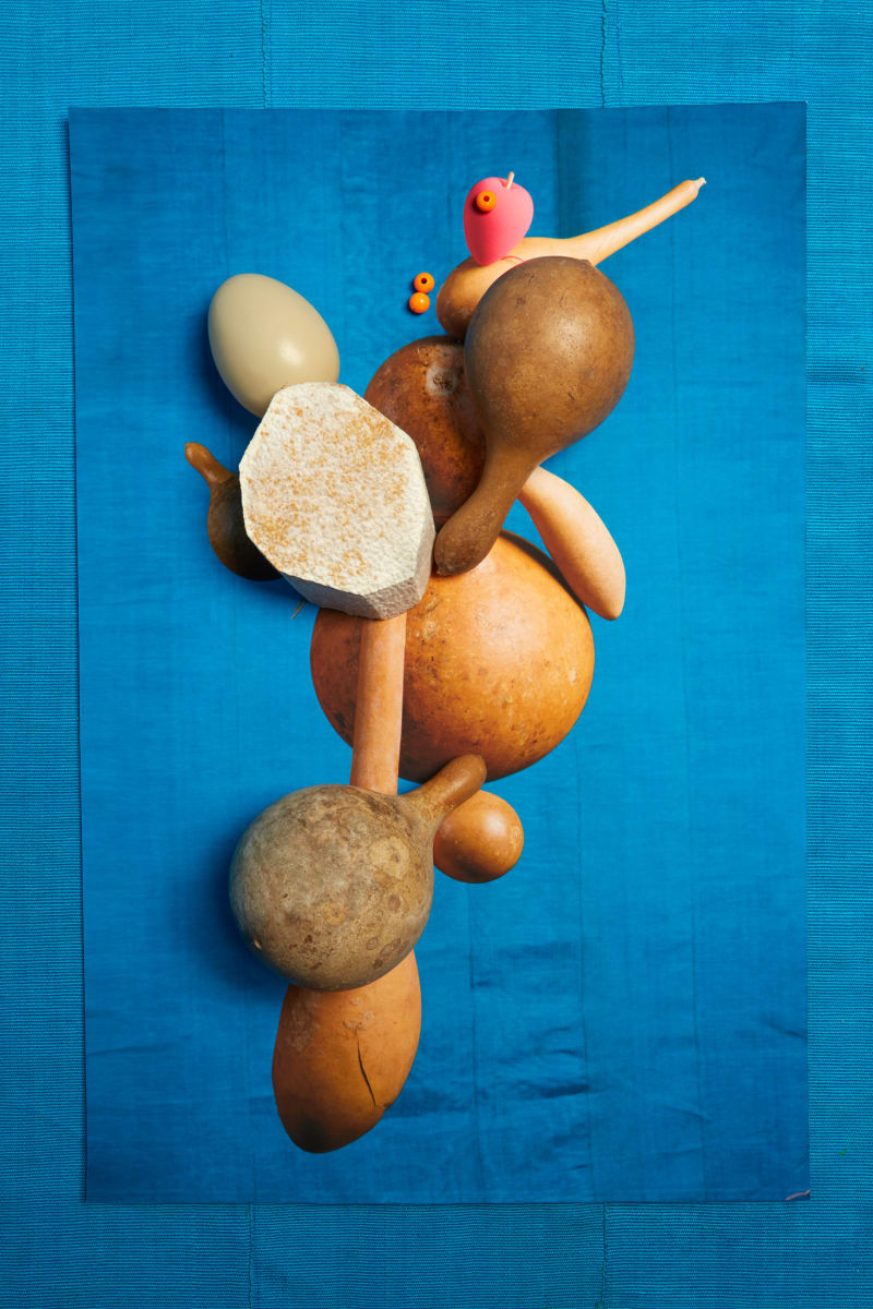 Lorenzo Vitturi, Yam, Calabashes, Aso-oke, Egg and Pink Sponge, 2017