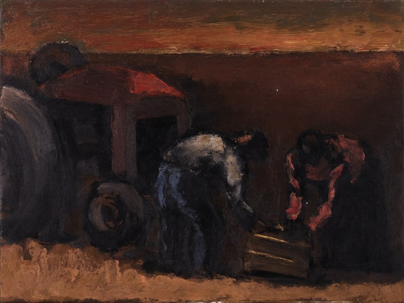 Josef Herman Tractor and Two Workers, 1964
