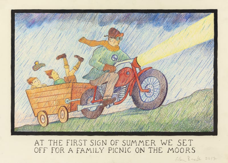 Glen Baxter, At The First Sign Of Summer We Set Off For A Family Picnic On The Moors, 2017