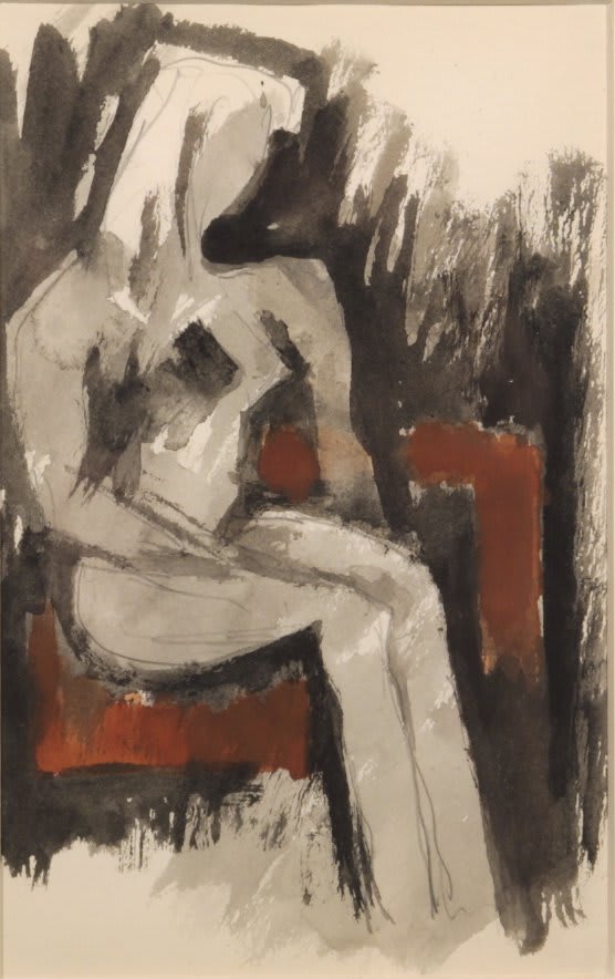 Josef Herman Seated nude on a brown bench, 1986-88