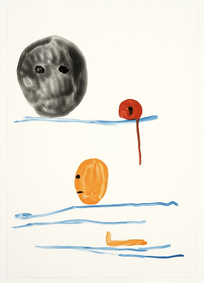David Shrigley Untitled (black red and orange faces with blue lines), 2007