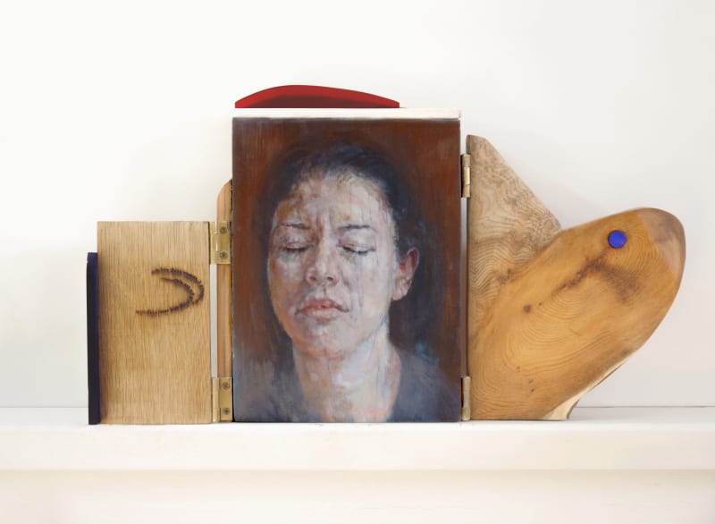 FREYA PAYNE “While I weave these stories”/ isolation and transgression 1’, 2020 Oil painting on hinged wood, bone, acrylic and...