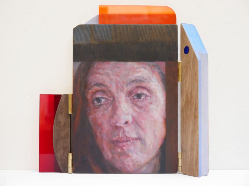 FREYA PAYNE 'While I weave these stories”/isolation and transgression 2’, 2020 Oil painting on hinged wood, bone, acrylic and laser-cut...