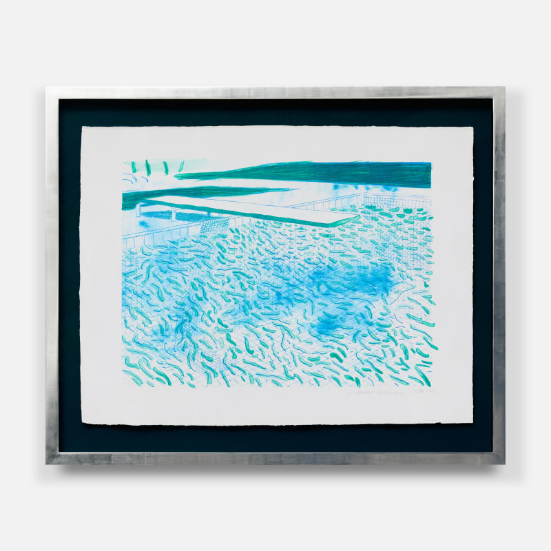 David Hockney Lithograph of Water Made of Lines and a Green Wash
