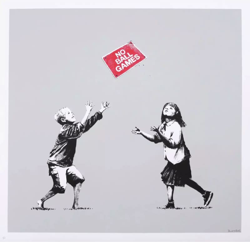 Banksy, No Ball Games (Grey) - Signed, 2009