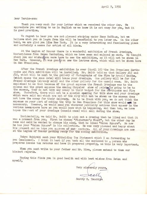 Teruko Yokoi, 1956. Letter from Sciotty Tsuchiya