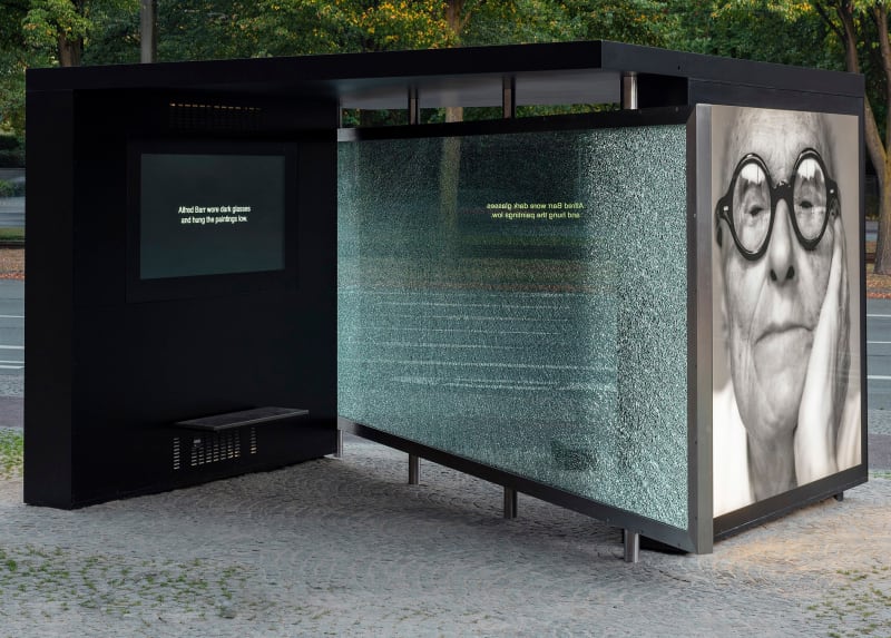 Dennis Adams, 2018. Kunsthalle Bielefeld, "Bus Shelter XII: Shattered Glass/The Confessions of Philip Johnson.", 2018